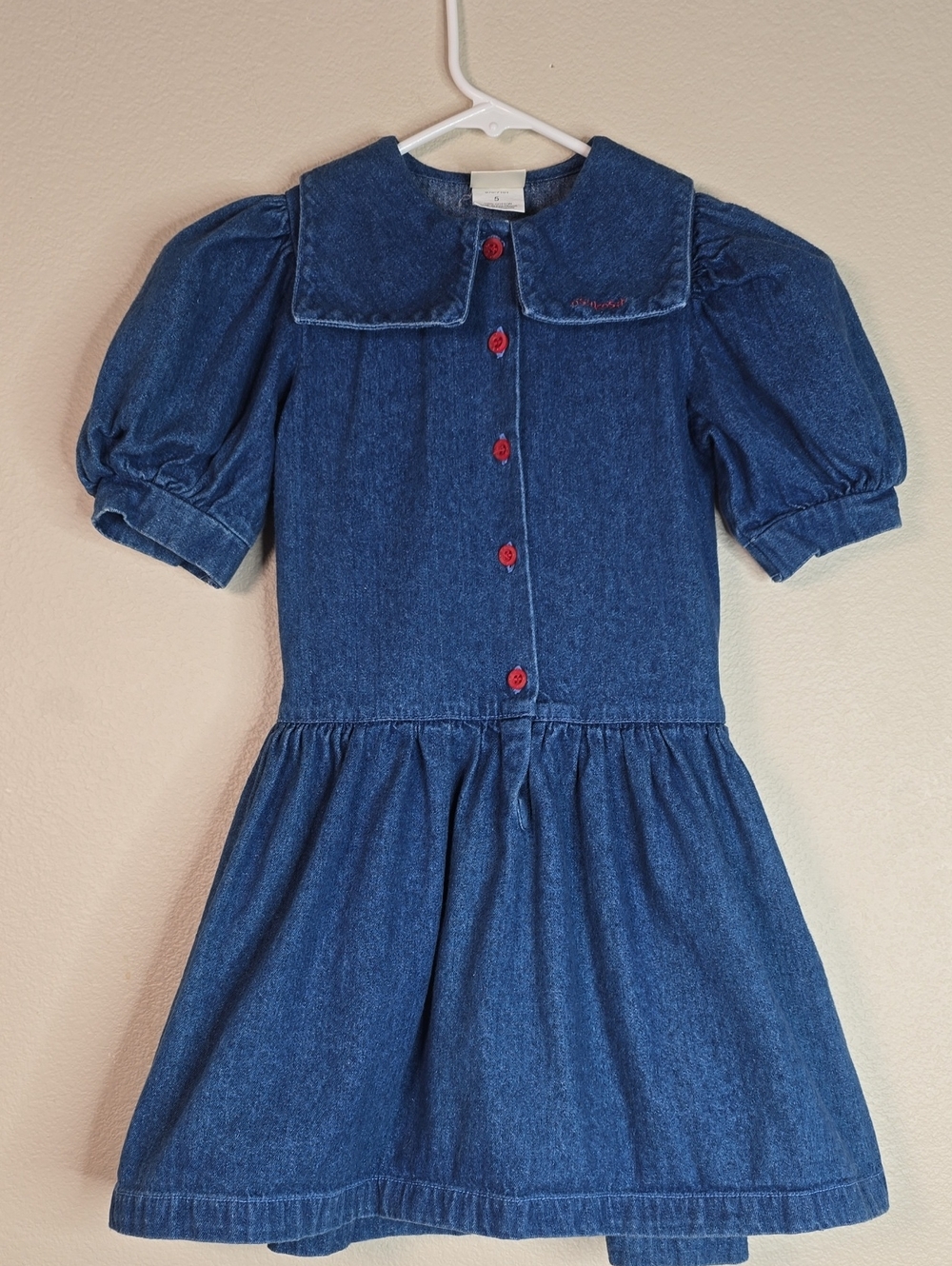 Vintage Oshkosh Denim Embroiderie Midi Kids Dress Size 5t